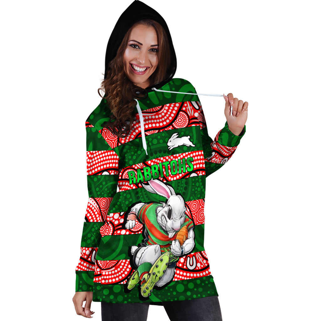 Rabbitohs Rugby The Bunnies Aboriginal Hoodie Dress - - Vibe Hoodie Shop