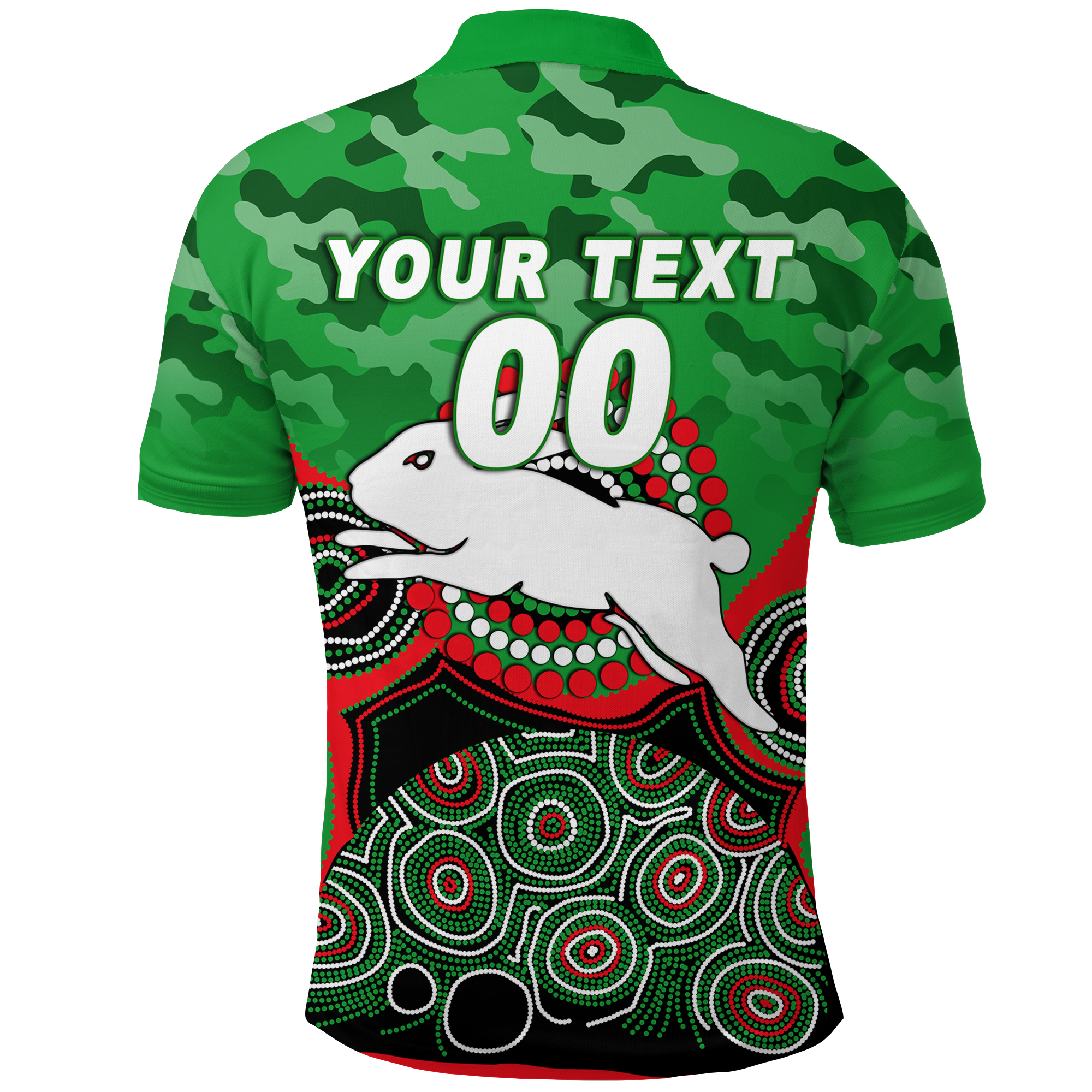 (Custom Personalised) Rabbitohs Rugby ANZAC Day Camouflage Indigenous Art Polo Shirt - - Vibe Hoodie Shop