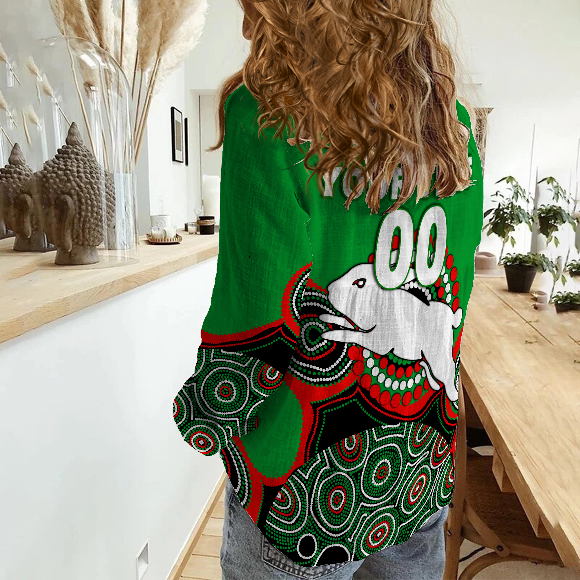 (Custom Personalised) Rabbitohs Rugby 2022 Aboriginal Art Women Casual Shirt - - Vibe Hoodie Shop