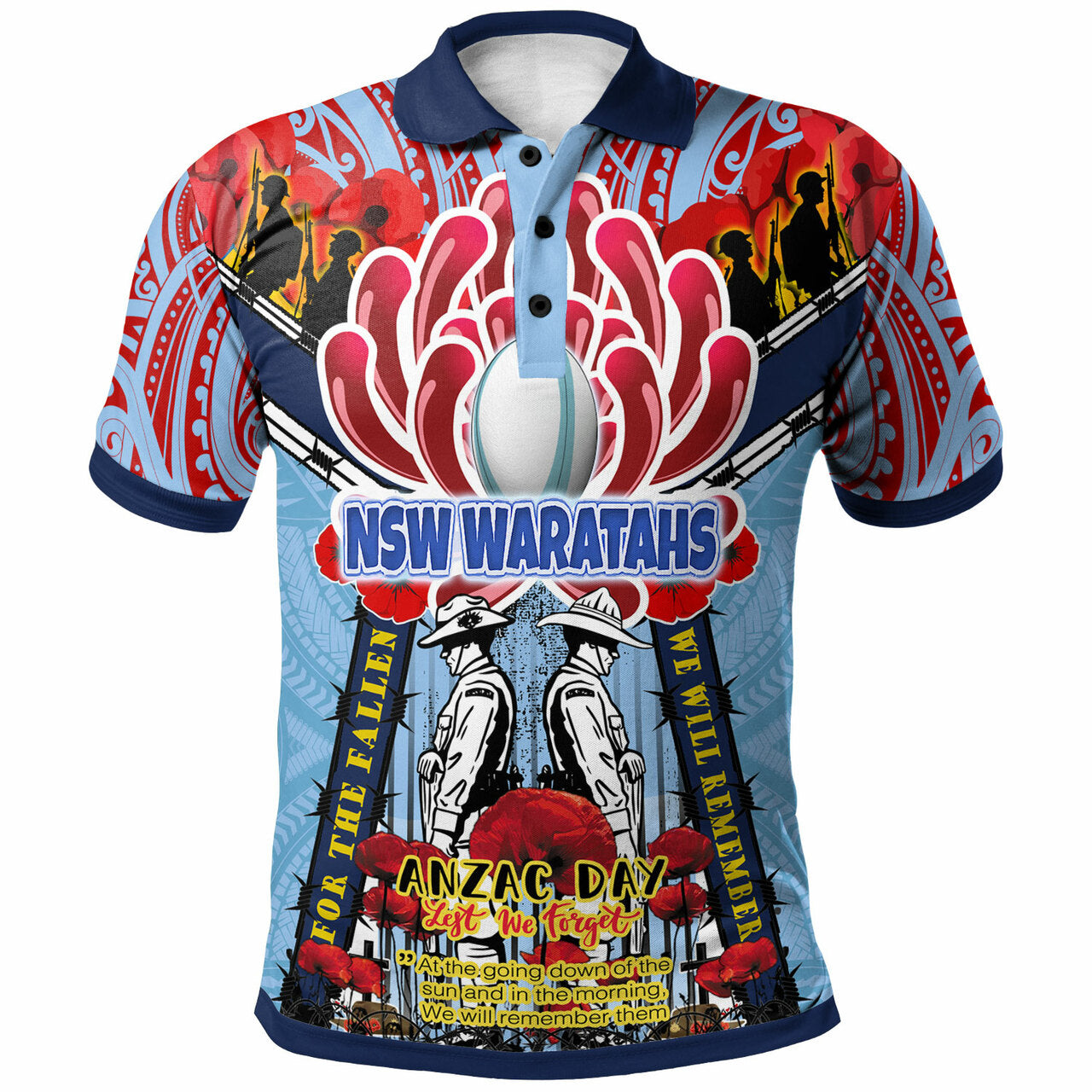 Waratahs Rugby Custom ANZAC Day Polo Shirt - Remembrance NSW Waratahs With Indigenous Patterns And Poppy Flower LT10 - Vibe Hoodie Shop