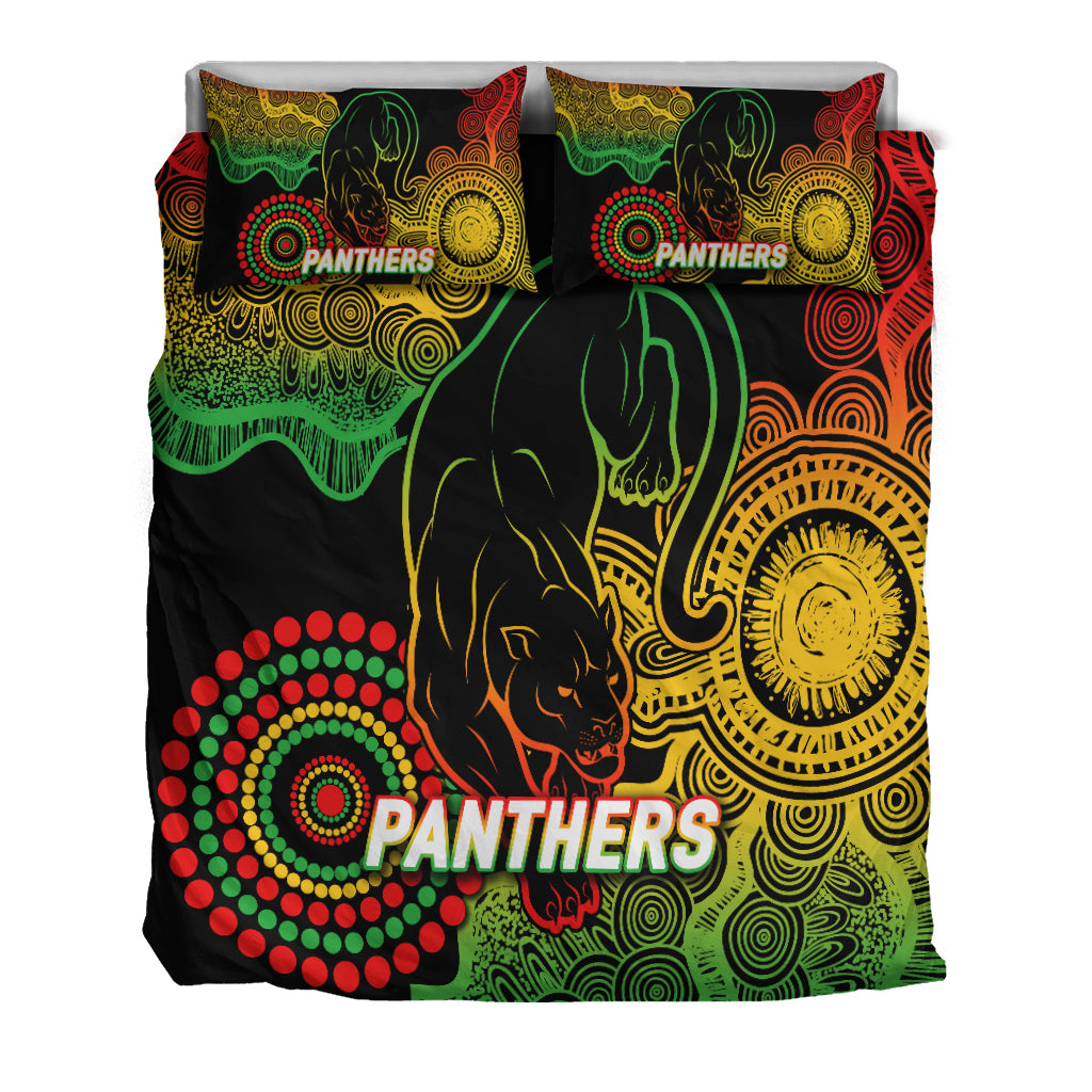 Panthers Rugby 2022 Aboriginal Art Black Bedding Set - - Vibe Hoodie Shop