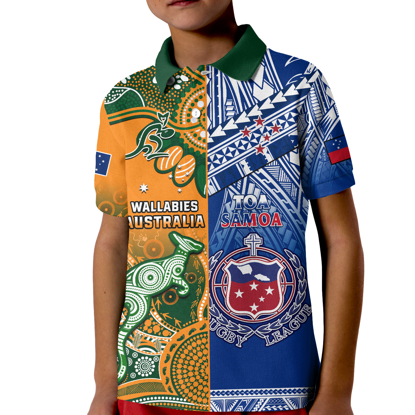 (Custom Personalised) Australia Wallabies And Toa Samoa Rugby Polo Shirt KID Aboriginal Mix Polynesian - Vibe Hoodie Shop