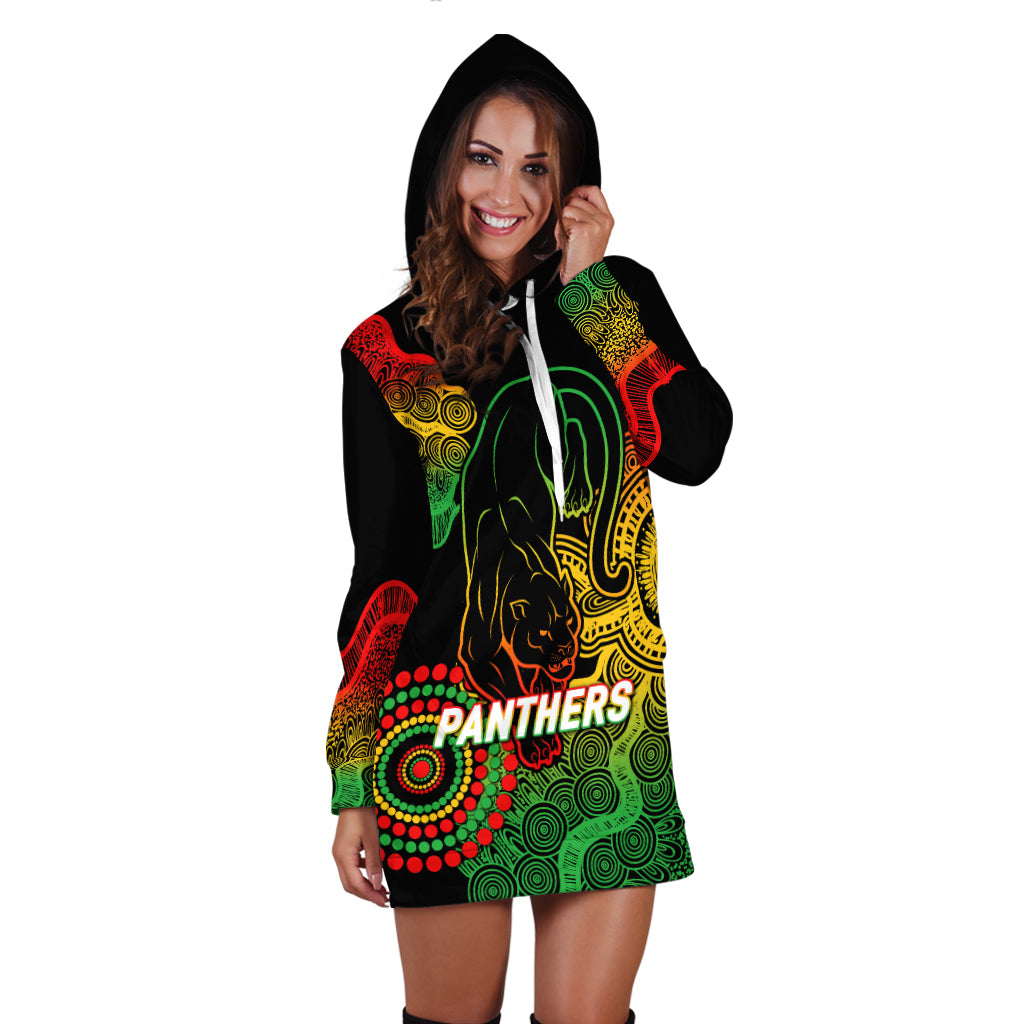 Panthers Rugby 2022 Aboriginal Art Black Hoodie Dress - - Vibe Hoodie Shop