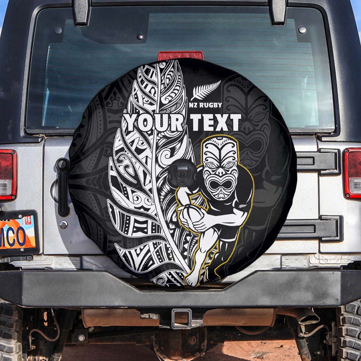 (Custom Personalised) New Zealand Silver Fern Rugby Spare Tire Cover All Black Maori Version Black - Vibe Hoodie Shop