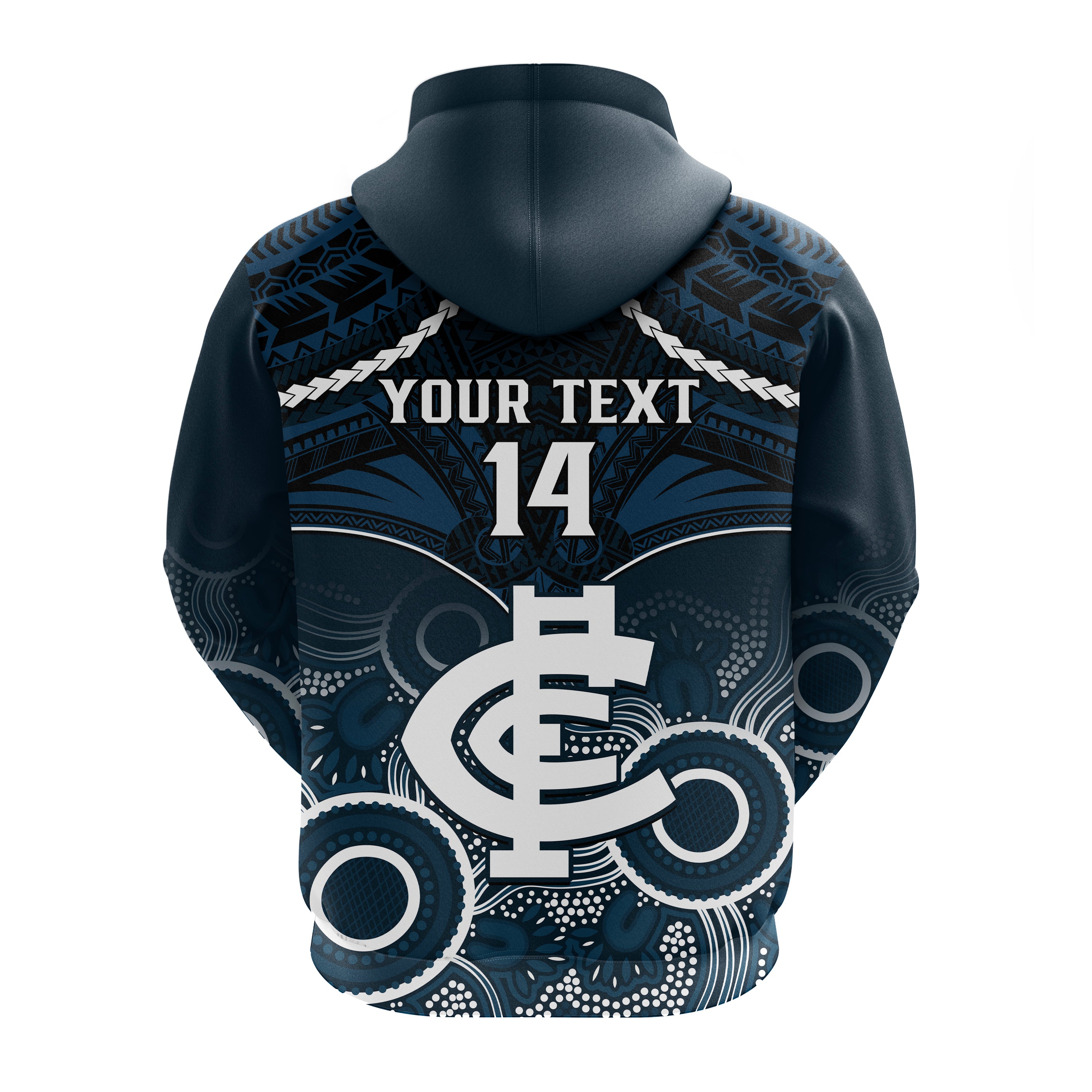 Personalised Carlton Football Hoodie Blues Aboriginal Mix Polynesian Pattern - Vibe Hoodie Shop