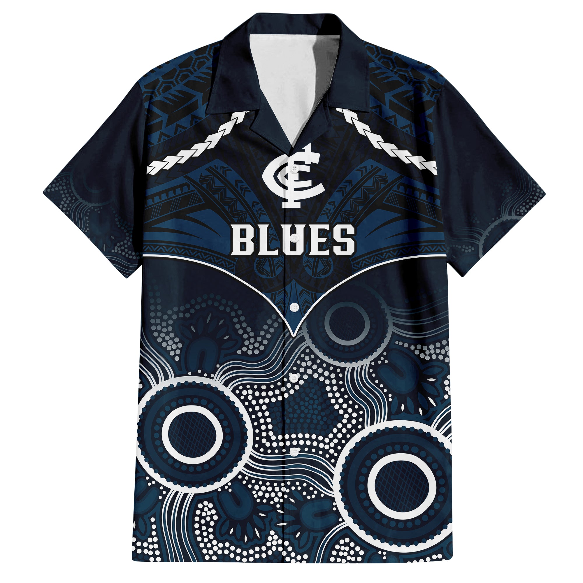 Carlton Football Hawaiian Shirt Blues Aboriginal Mix Polynesian Pattern - Vibe Hoodie Shop
