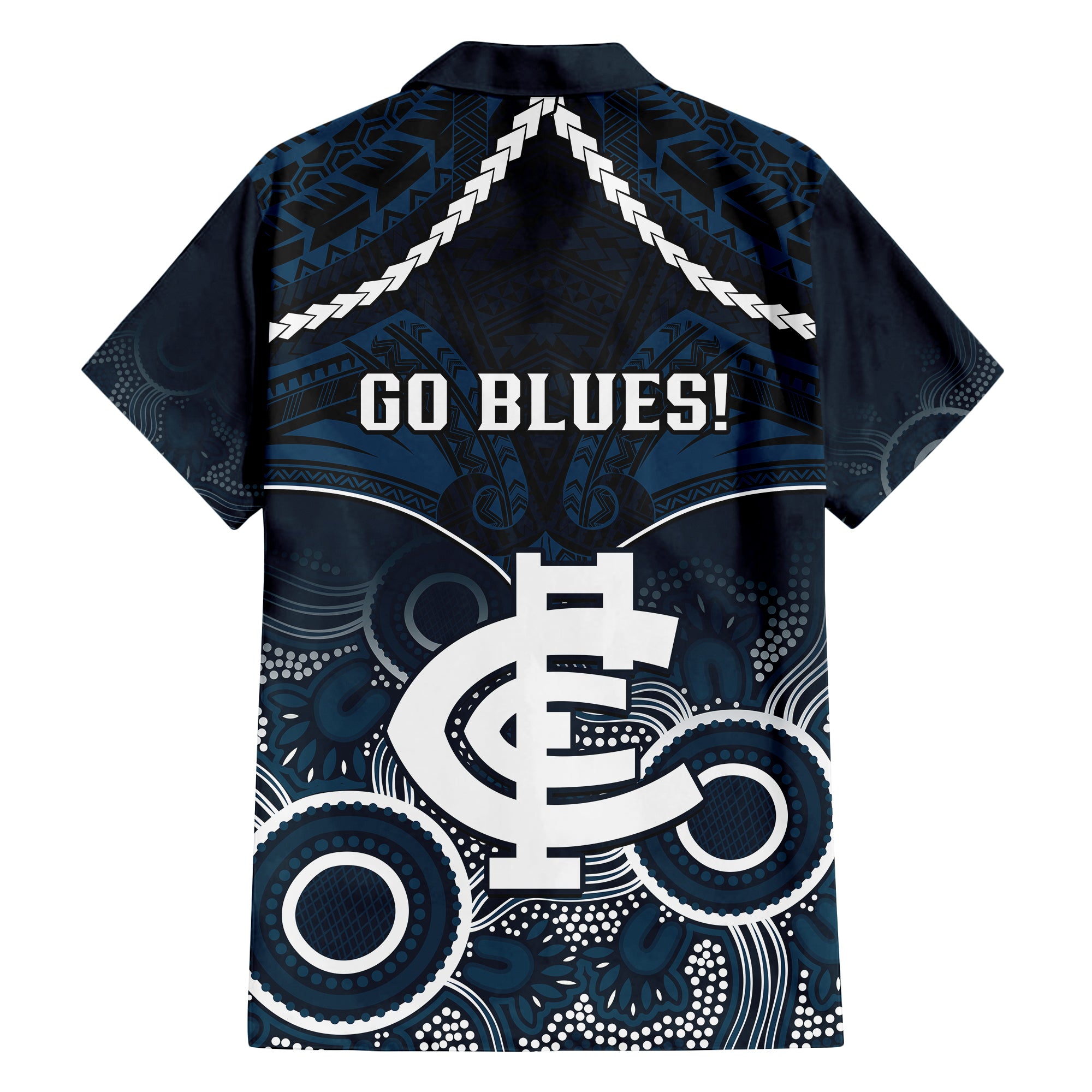 Carlton Football Hawaiian Shirt Blues Aboriginal Mix Polynesian Pattern - Vibe Hoodie Shop