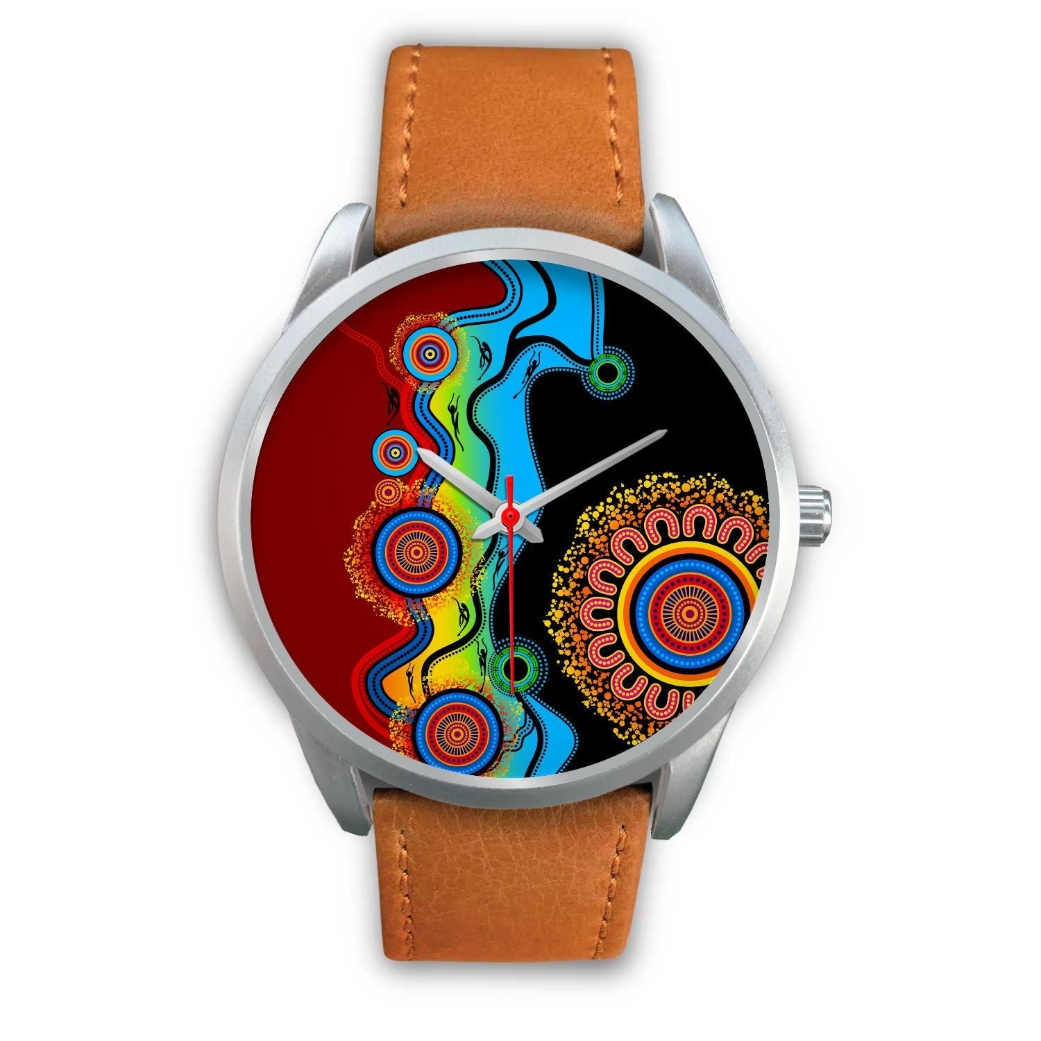 Aboriginal Watch, Indigenous Art Circle Patterns Blue Dream Silver Watch