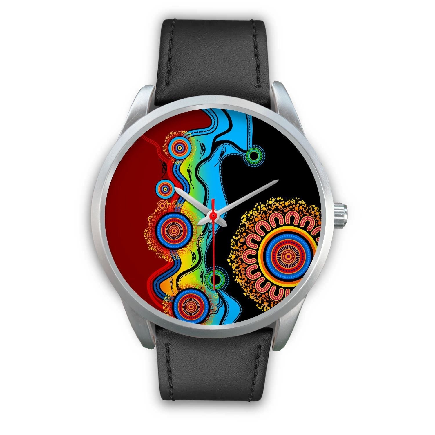 Aboriginal Watch, Indigenous Art Circle Patterns Blue Dream Silver Watch
