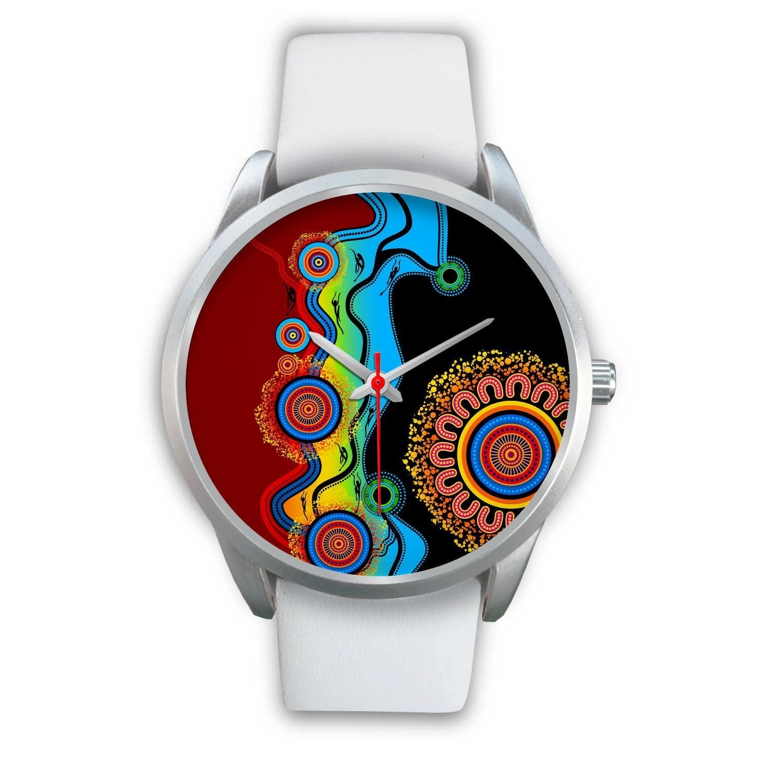 Aboriginal Watch, Indigenous Art Circle Patterns Blue Dream Silver Watch