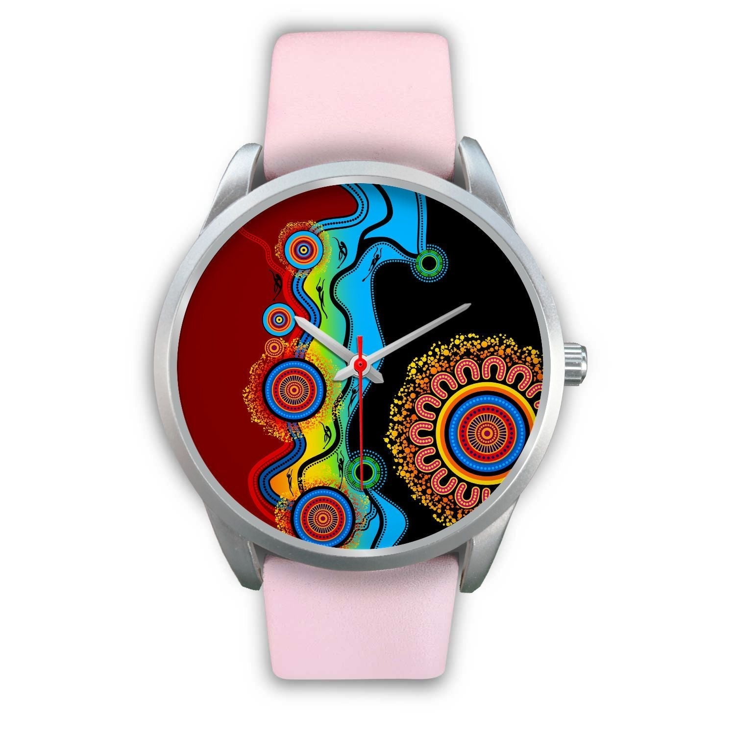 Aboriginal Watch, Indigenous Art Circle Patterns Blue Dream Silver Watch