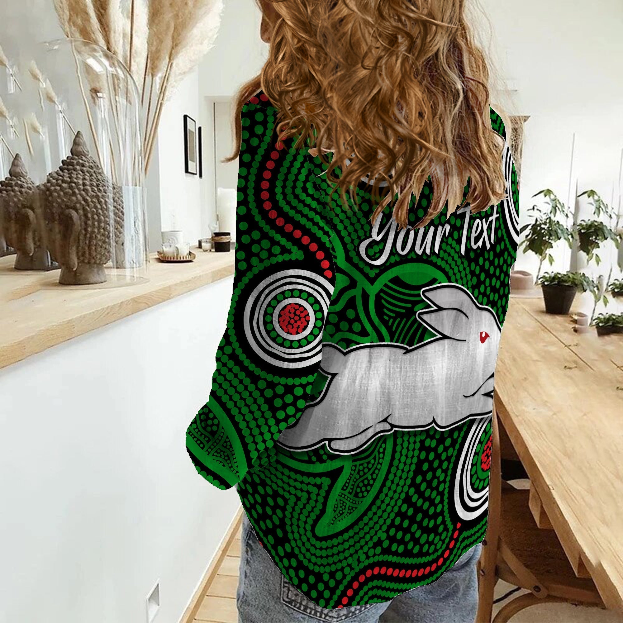 (Custom Personalised) Rabbitohs Indigenous Women Casual Shirt Simple Green - Vibe Hoodie Shop