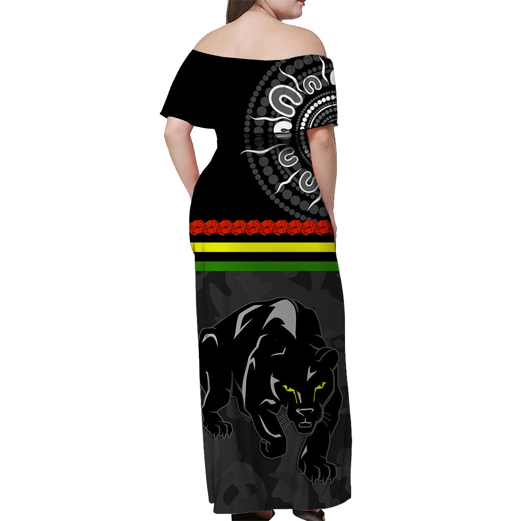 Panthers ANZAC Day Off Shoulder Long Dress Aboriginal Lest We Forget Ver.02 - Vibe Hoodie Shop