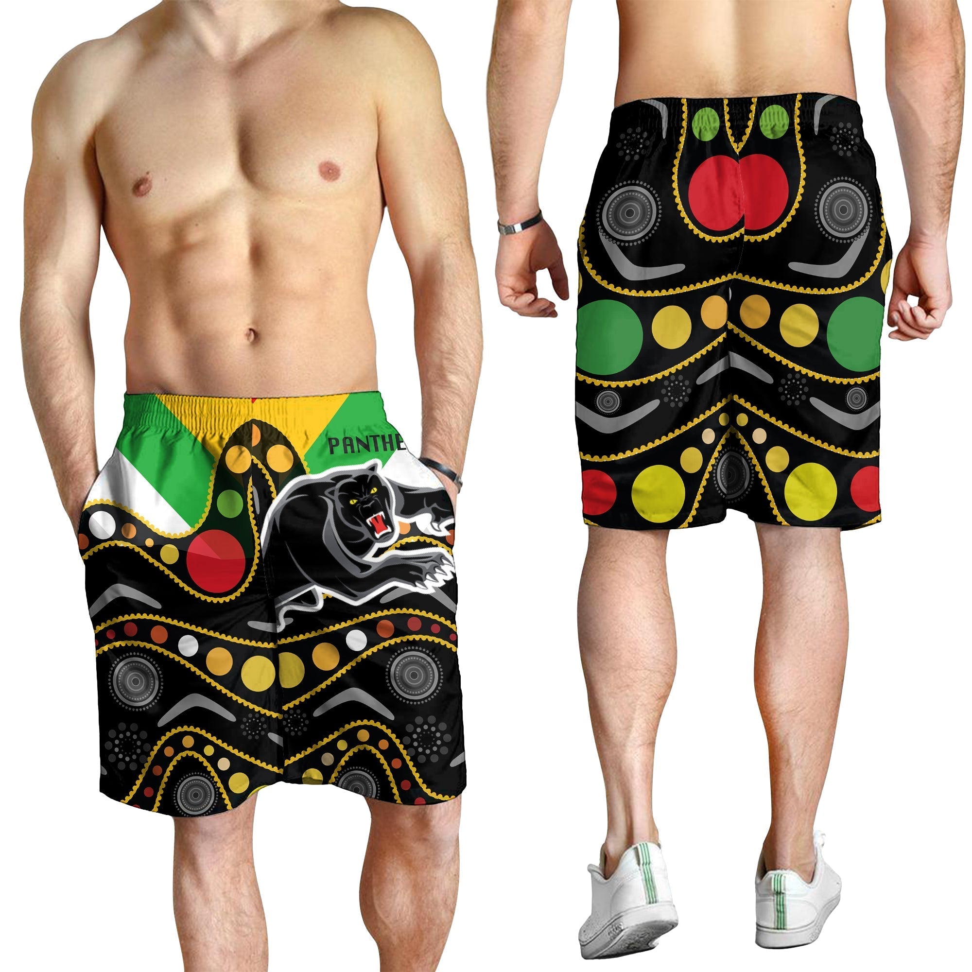 Penrith Panthers Men's Short - Panther With Colors NAIDOC Patterns - LT20 - Vibe Hoodie Shop