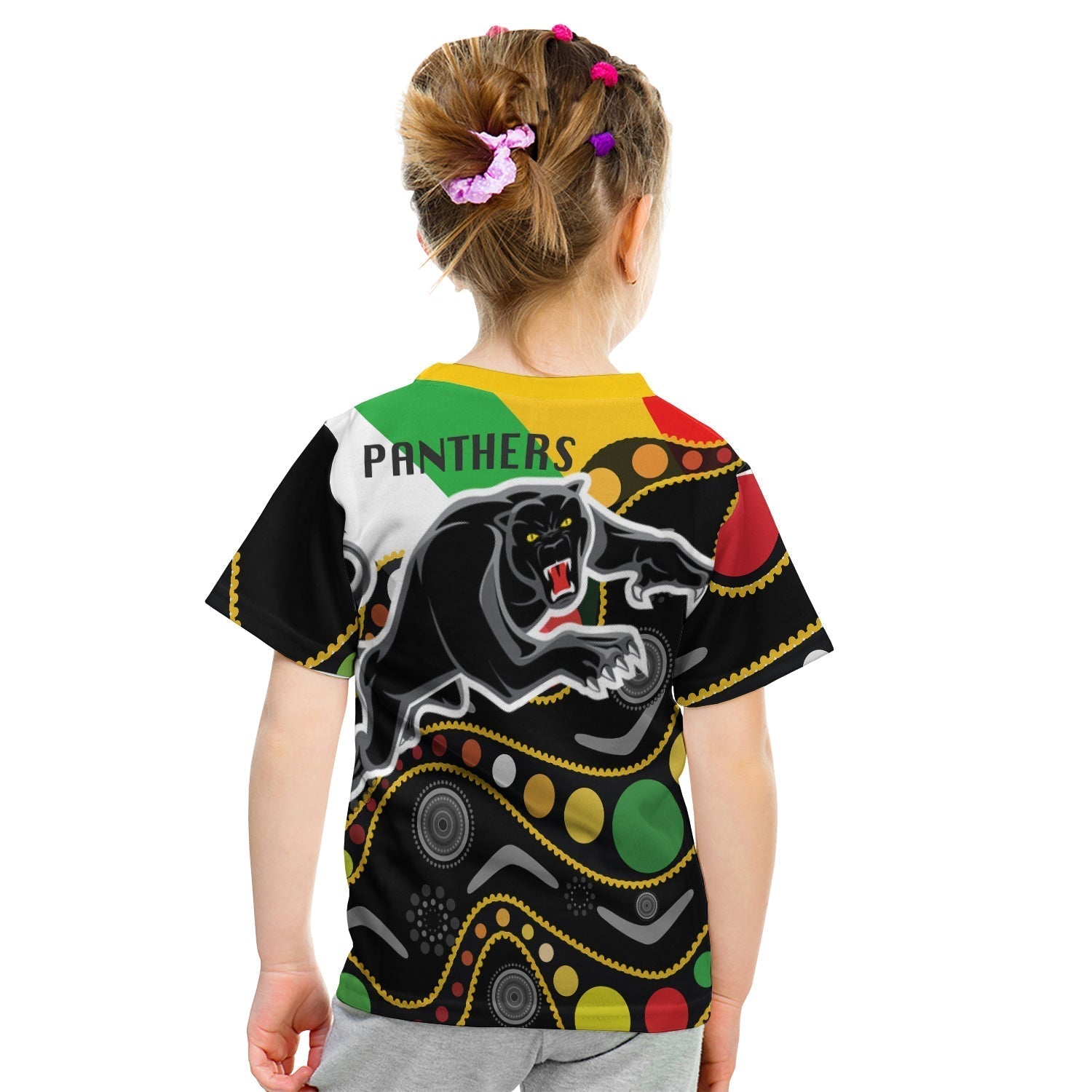 Penrith Panthers T shirt Kid - Panther With Colors NAIDOC Patterns - LT20 - Vibe Hoodie Shop