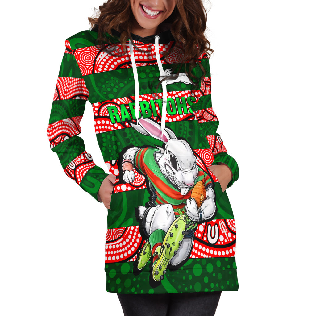 Rabbitohs Rugby The Bunnies Aboriginal Hoodie Dress - - Vibe Hoodie Shop