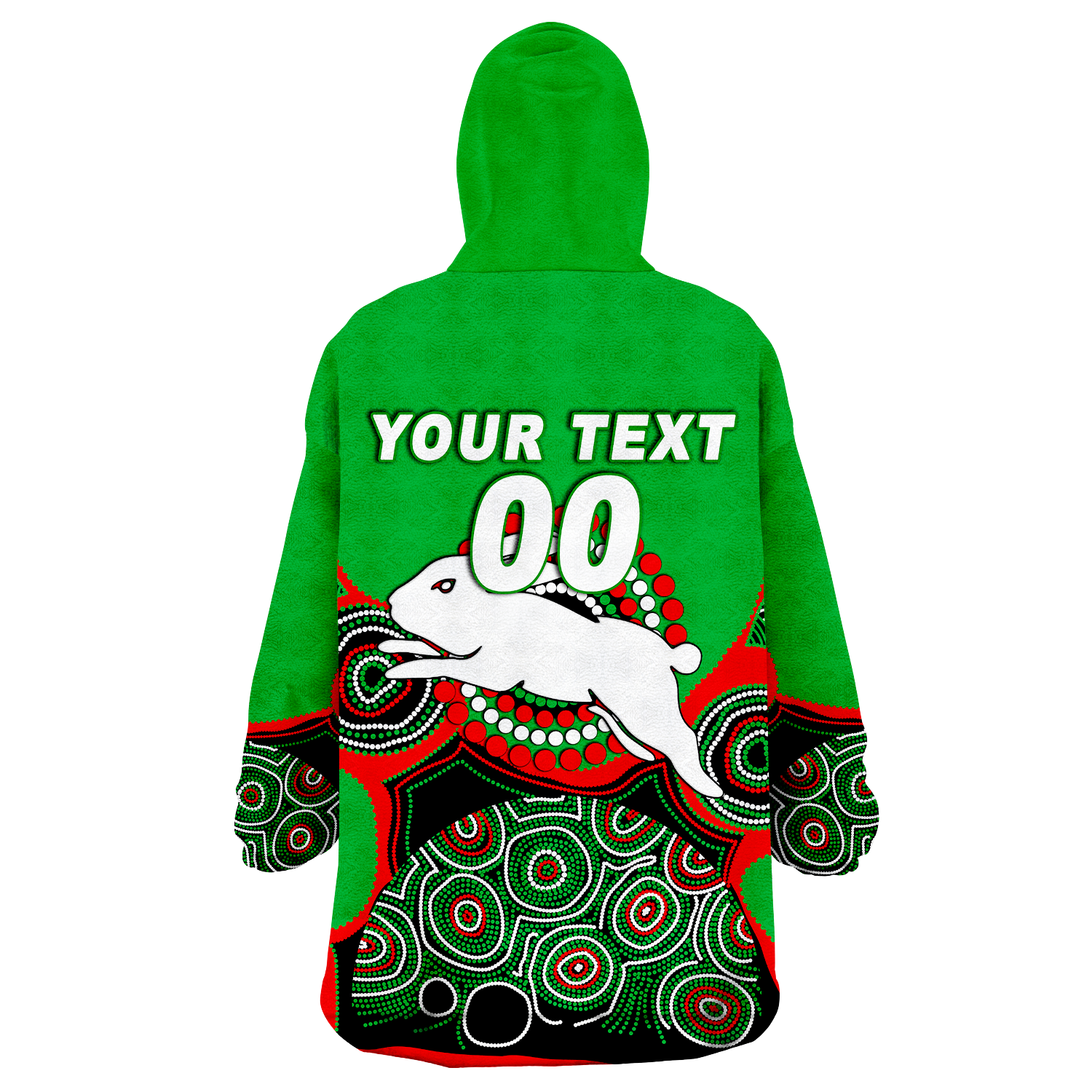 (Custom Personalised) Rabbitohs Rugby 2022 Aboriginal Art Wearable Blanket Hoodie - - Vibe Hoodie Shop