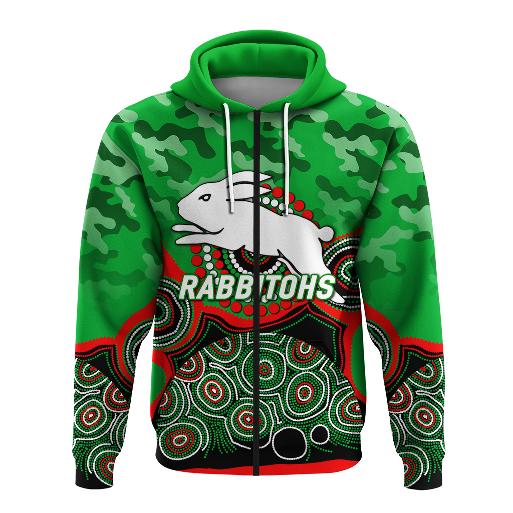 Rabbitohs Rugby ANZAC Day Camouflage Indigenous Art Hoodie - LT12 - Vibe Hoodie Shop