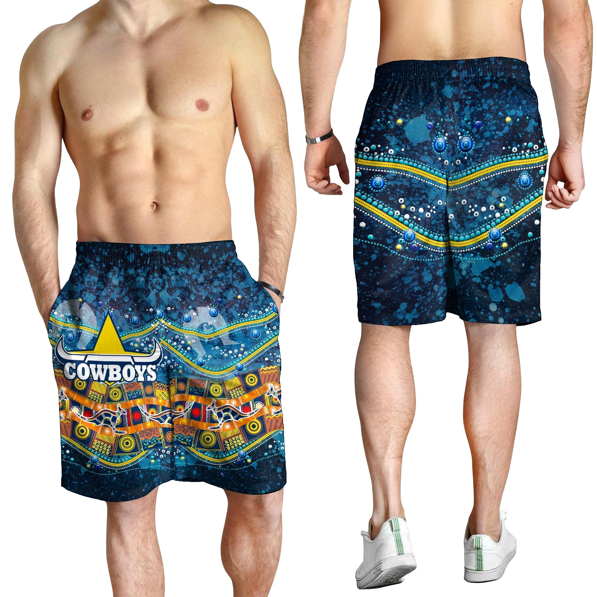 NAIDOC Week Cowboys Men's Short - Aboriginal Dot Painting - - Vibe Hoodie Shop