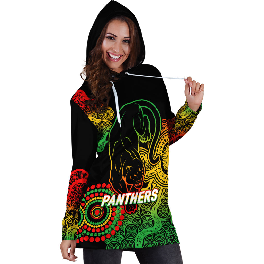 Panthers Rugby 2022 Aboriginal Art Black Hoodie Dress - - Vibe Hoodie Shop