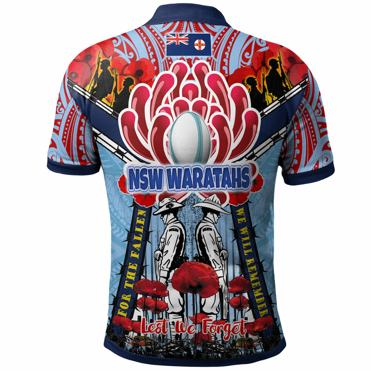 Waratahs Rugby Custom ANZAC Day Polo Shirt - Remembrance NSW Waratahs With Indigenous Patterns And Poppy Flower LT10 - Vibe Hoodie Shop