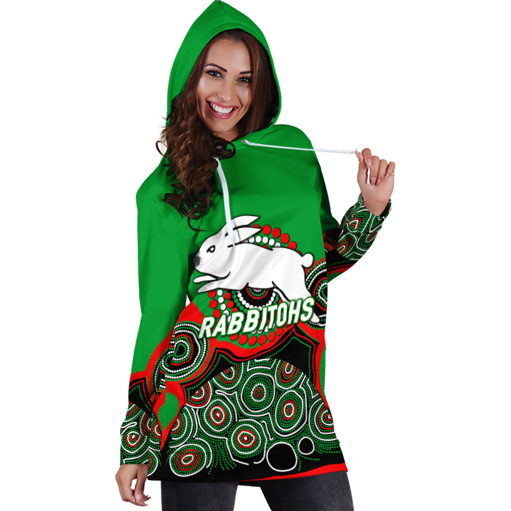 Rabbitohs Rugby 2022 Aboriginal Art Hoodie Dress - - Vibe Hoodie Shop