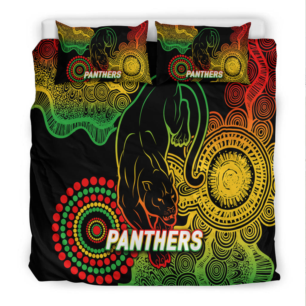 Panthers Rugby 2022 Aboriginal Art Black Bedding Set - - Vibe Hoodie Shop