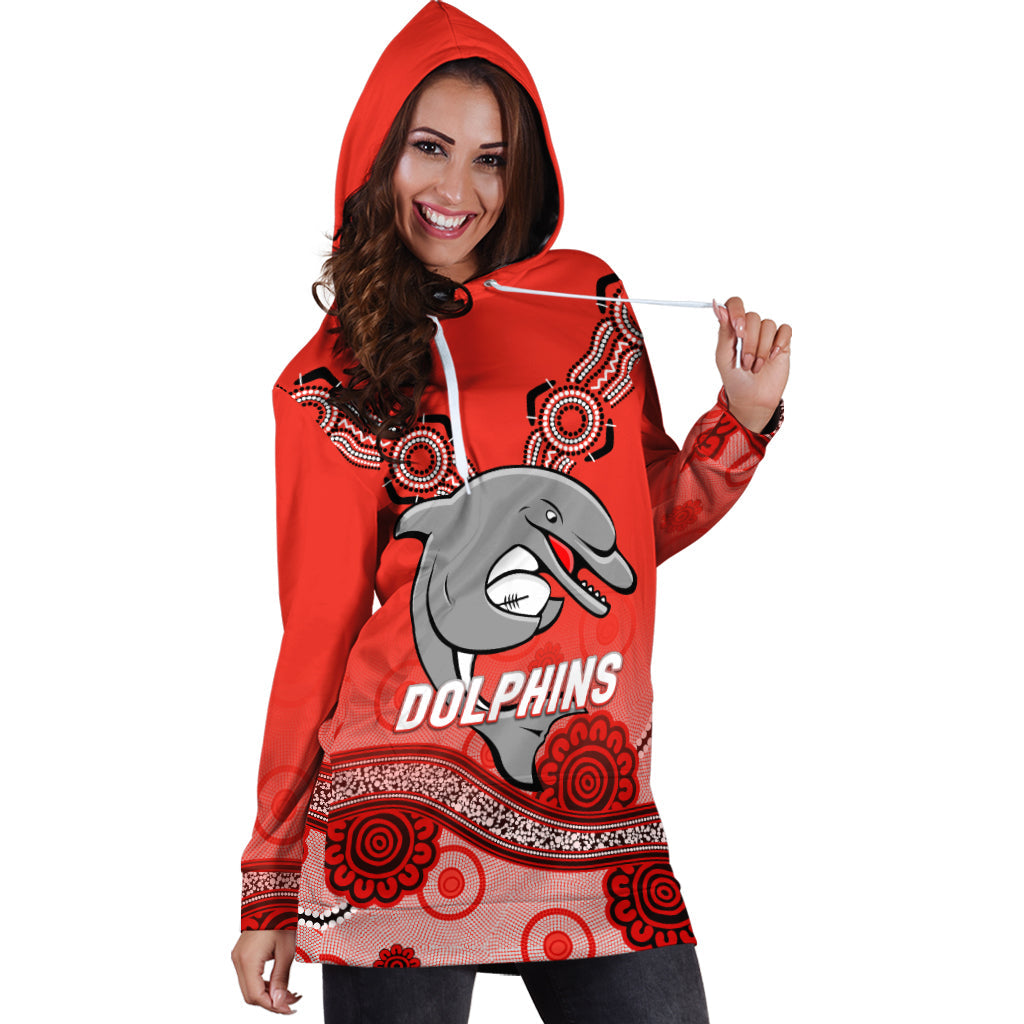 Dolphins Rugby Redcliffe Aboriginal Art Hoodie Dress - LT12