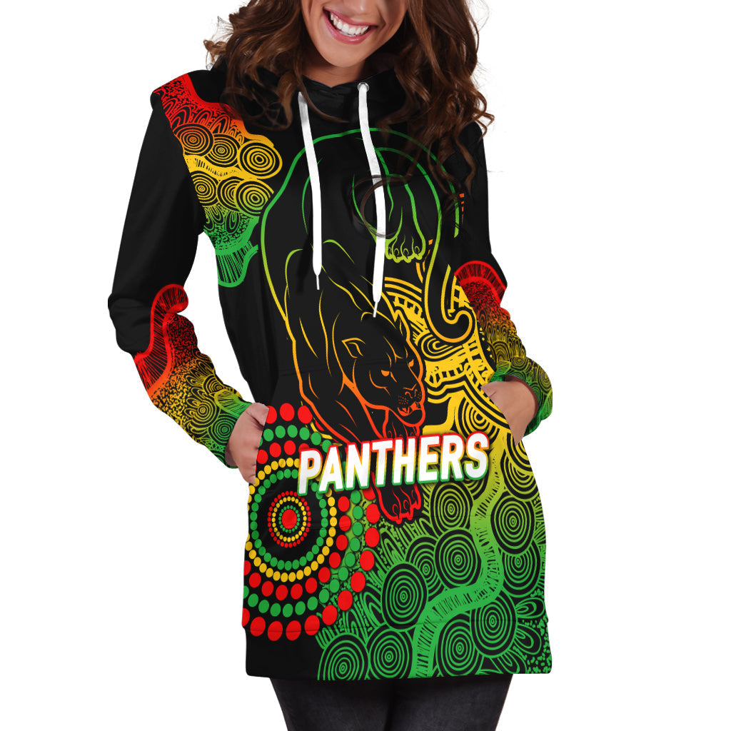 Panthers Rugby 2022 Aboriginal Art Black Hoodie Dress - - Vibe Hoodie Shop