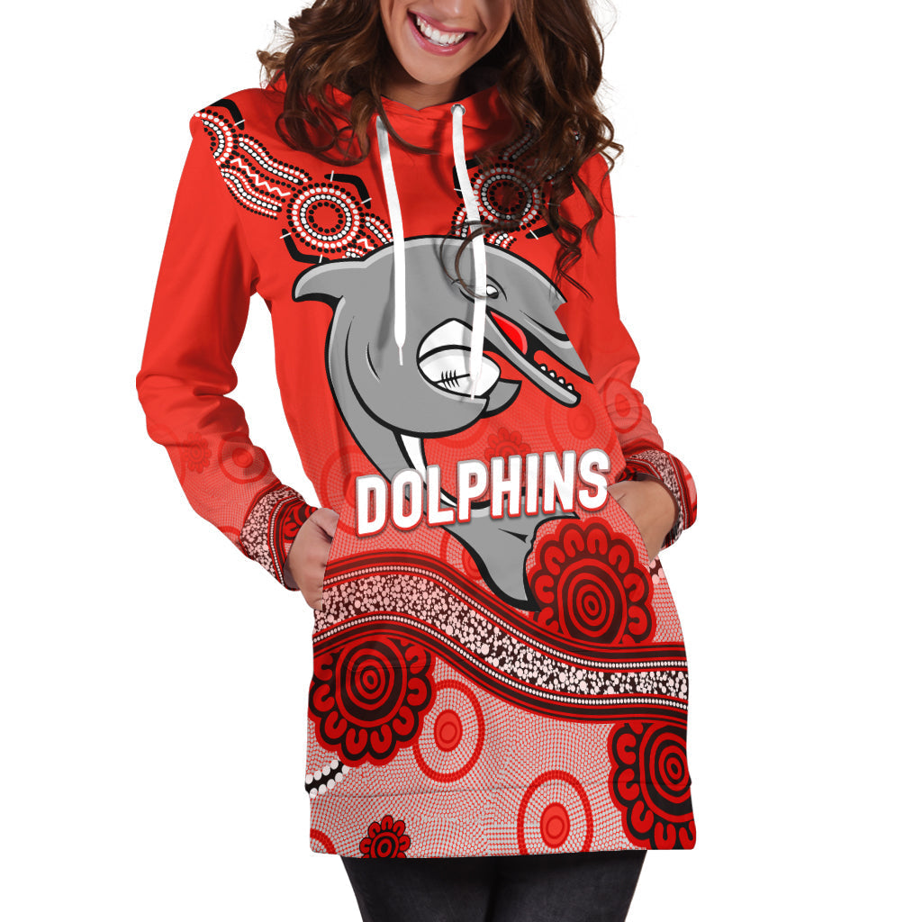 Dolphins Rugby Redcliffe Aboriginal Art Hoodie Dress - LT12