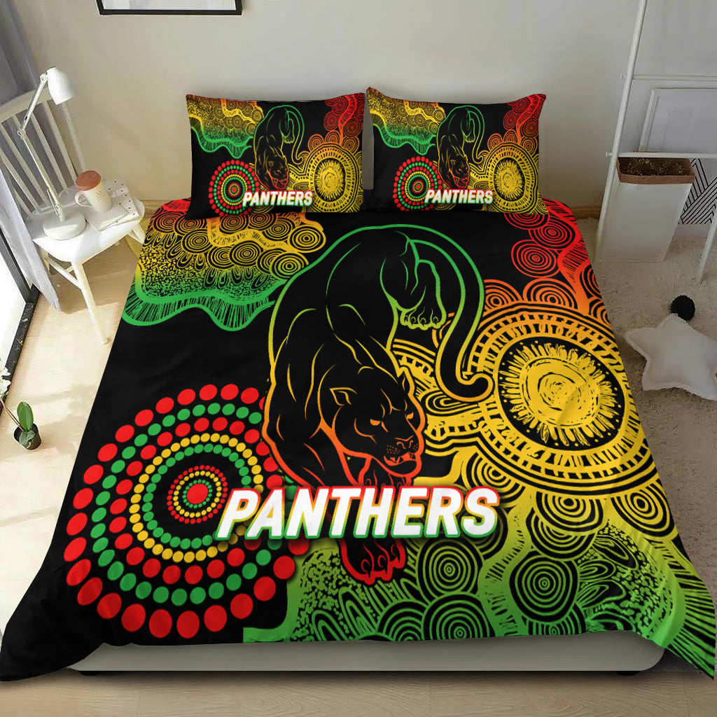 Panthers Rugby 2022 Aboriginal Art Black Bedding Set - - Vibe Hoodie Shop