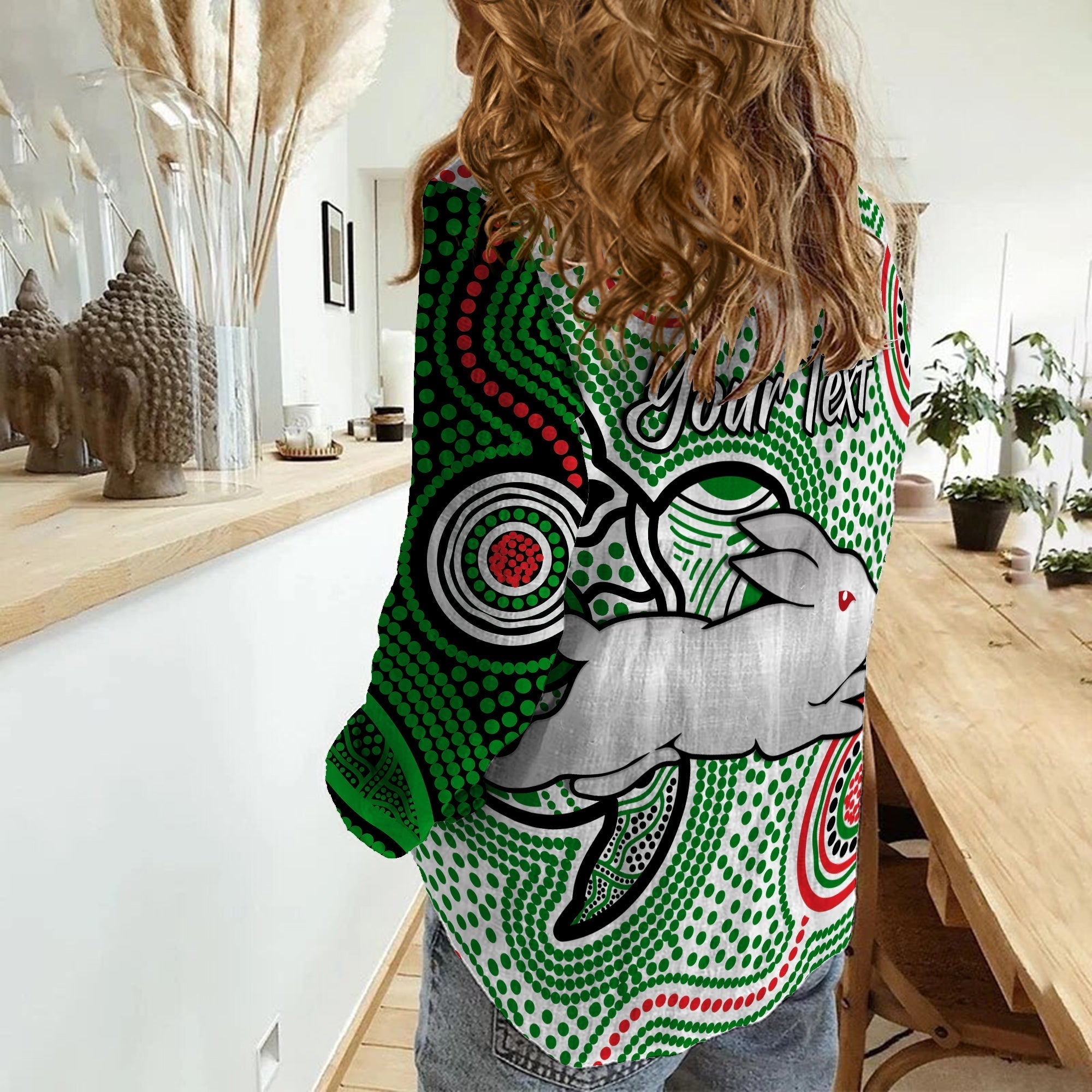 (Custom Personalised) Rabbitohs Indigenous Women Casual Shirt Simple White - Vibe Hoodie Shop