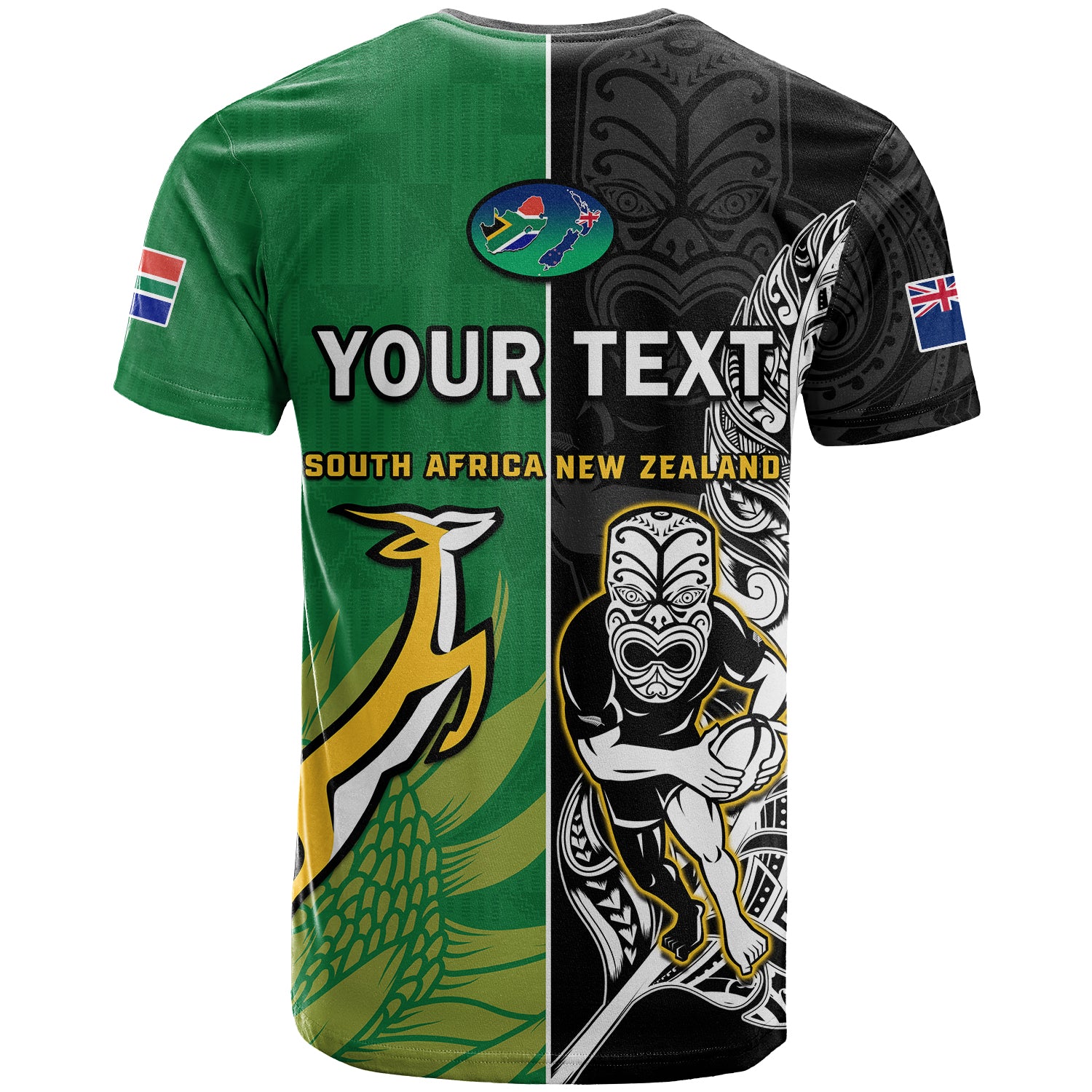 (Custom Personalised) New Zealand And South Africa Rugby T Shirt All Black Maori Mix Springboks - Vibe Hoodie Shop