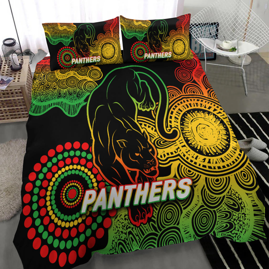 Panthers Rugby 2022 Aboriginal Art Black Bedding Set - - Vibe Hoodie Shop
