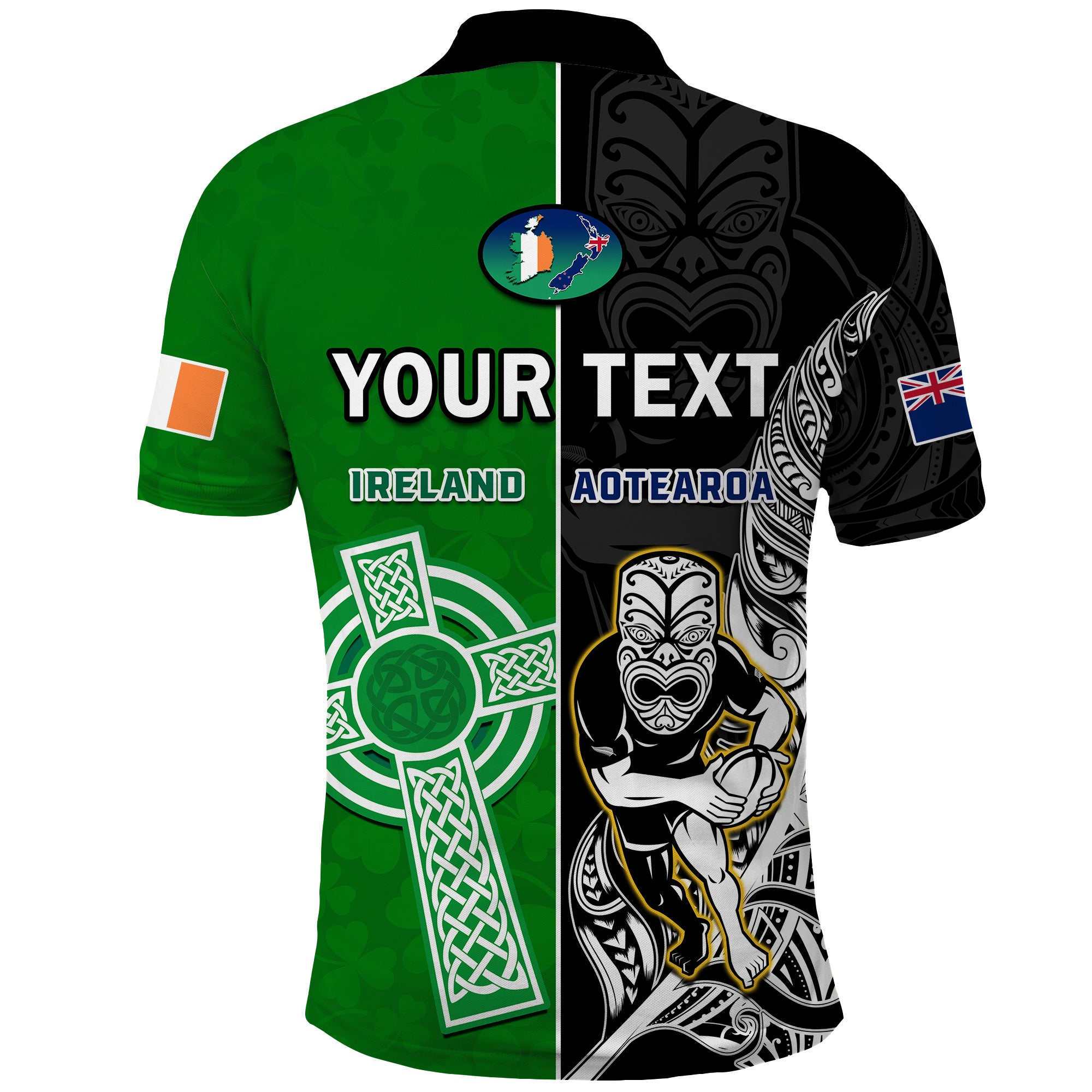 (Custom Personalised) New Zealand And Ireland Rugby Polo Shirt All Black Maori Mix Shamrocks - Vibe Hoodie Shop