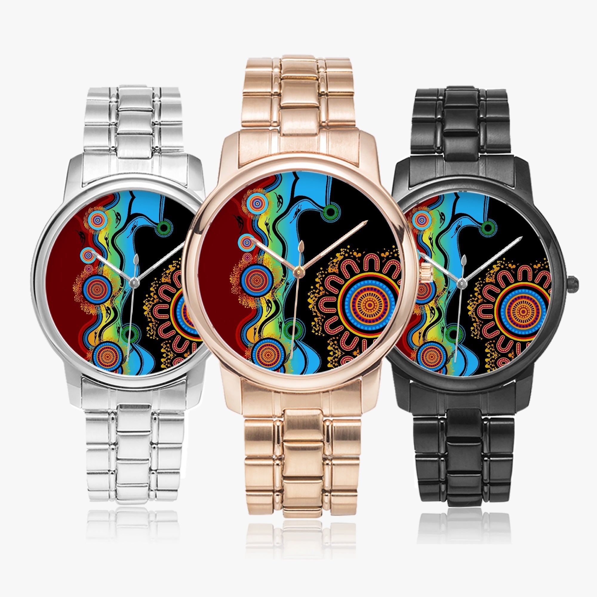 Aboriginal Watch, Indigenous Art Circle Patterns Blue Dream Silver Watch