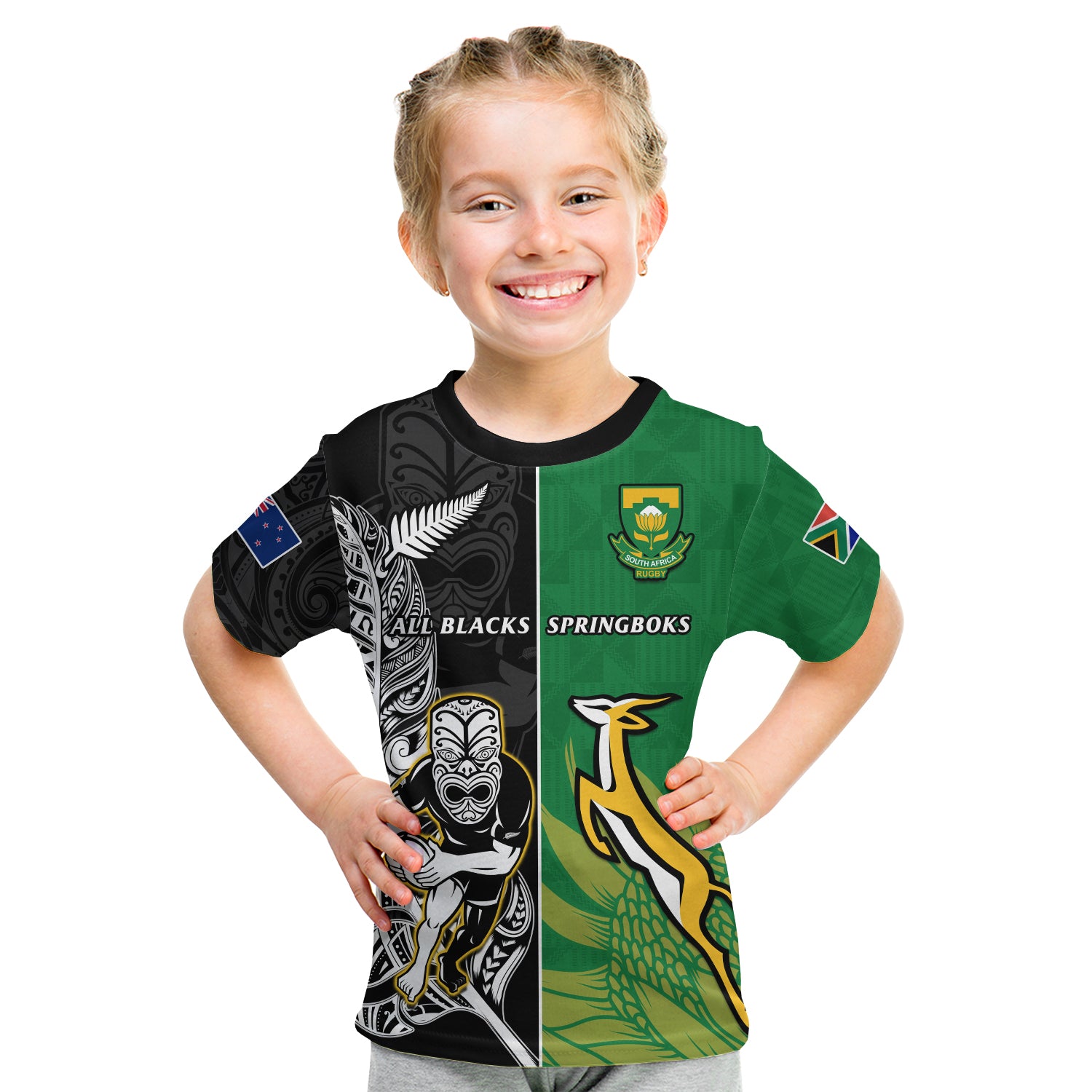 (Custom Personalised) New Zealand And South Africa Rugby T Shirt All Black Maori Mix Springboks - Vibe Hoodie Shop