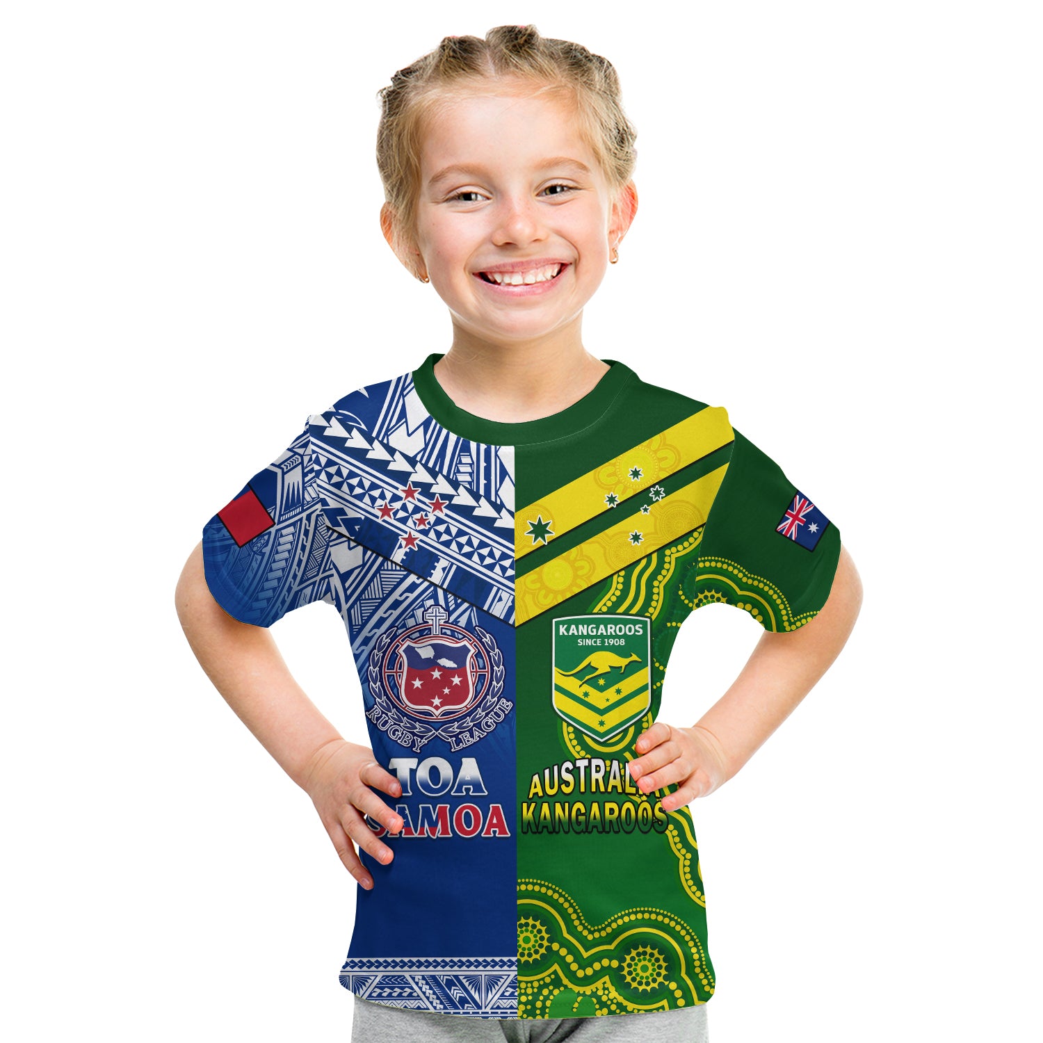 (Custom Personalised) Samoa Rugby and Australia Rugby T Shirt KID Toa Samoa Mix Kangaroos Pacific - Vibe Hoodie Shop