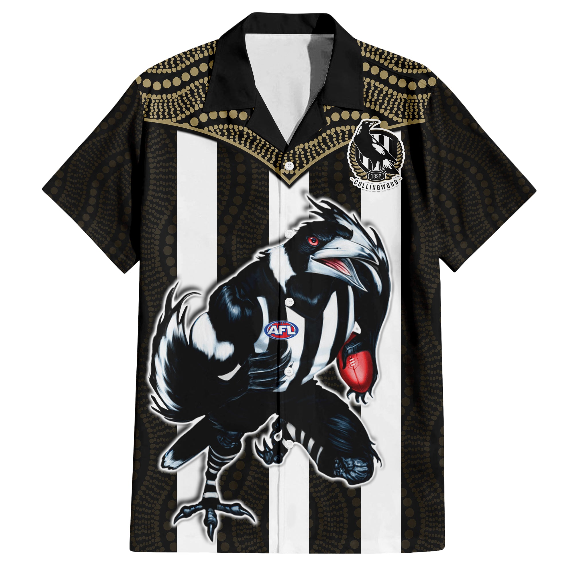 (Custom Text And Number) Magpies Football Hawaiian Shirt Collingwood 1892 Indigenous Sporty Style - Vibe Hoodie Shop