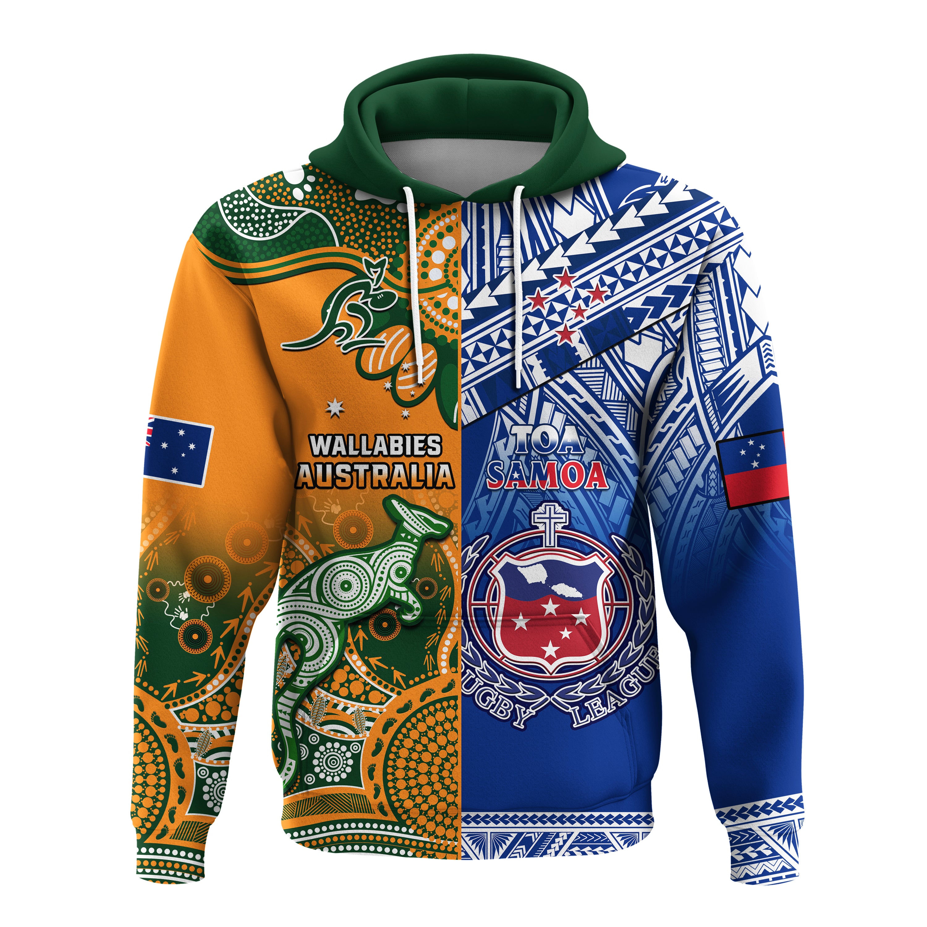 (Custom Personalised) Australia Wallabies And Toa Samoa Rugby Hoodie Aboriginal Mix Polynesian - Vibe Hoodie Shop