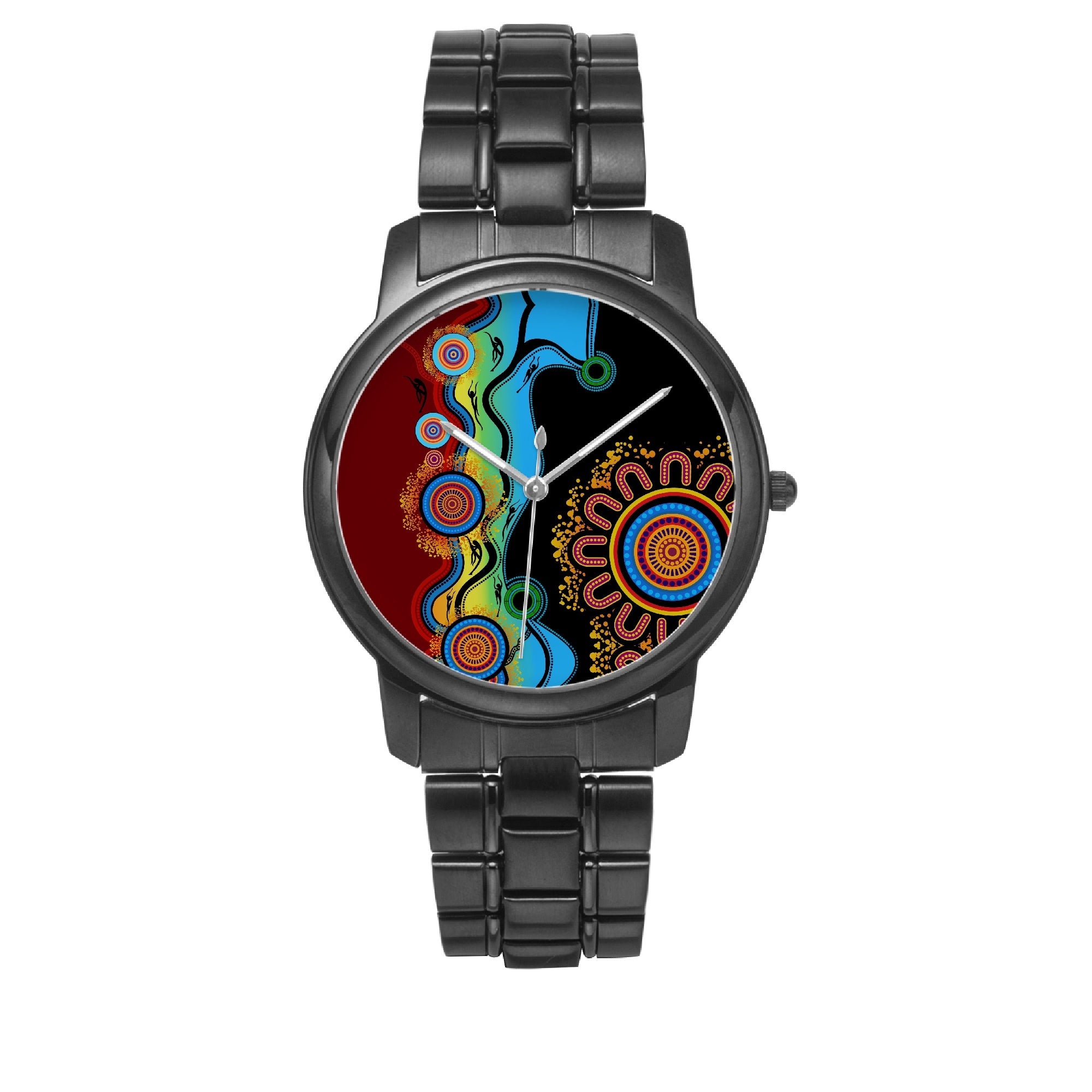 Aboriginal Watch, Indigenous Art Circle Patterns Blue Dream Silver Watch