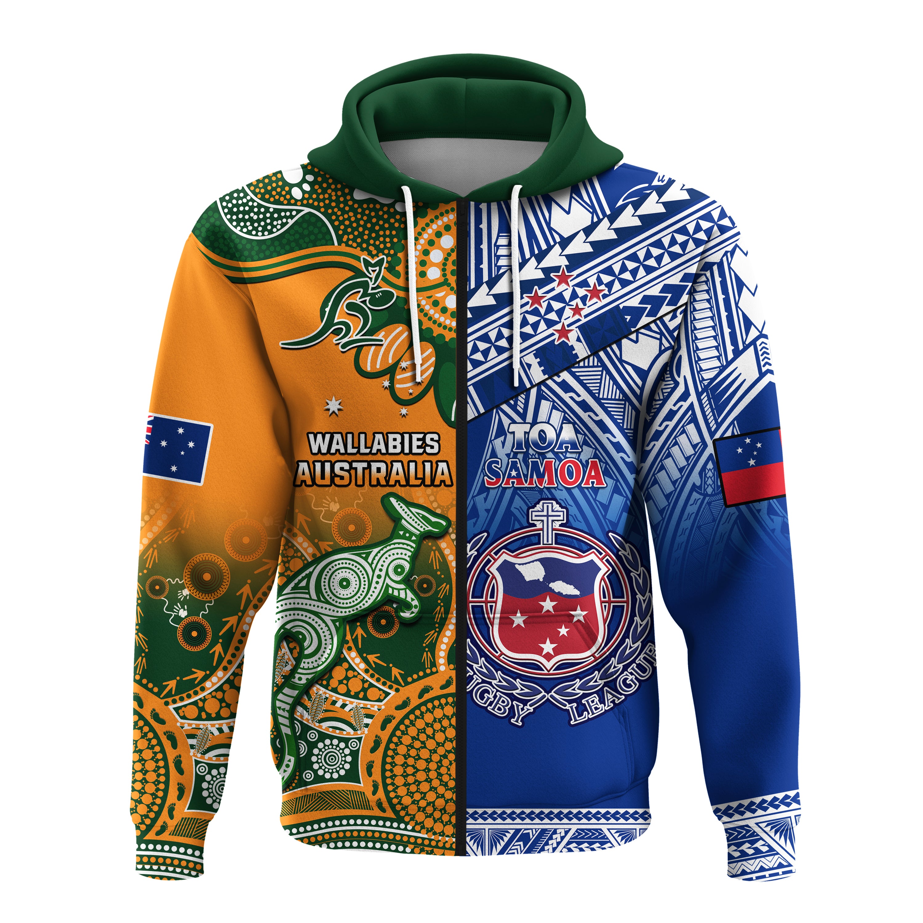 (Custom Personalised) Australia Wallabies And Toa Samoa Rugby Hoodie Aboriginal Mix Polynesian - Vibe Hoodie Shop