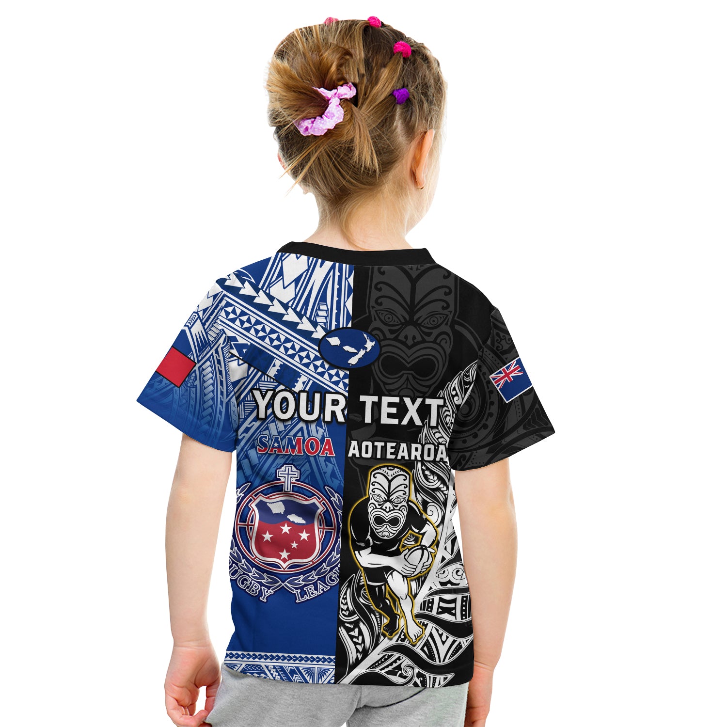 (Custom Personalised) All Black And Toa Samoa Rugby T Shirt KID NZ Maori Fern Mix Polynesian - Vibe Hoodie Shop