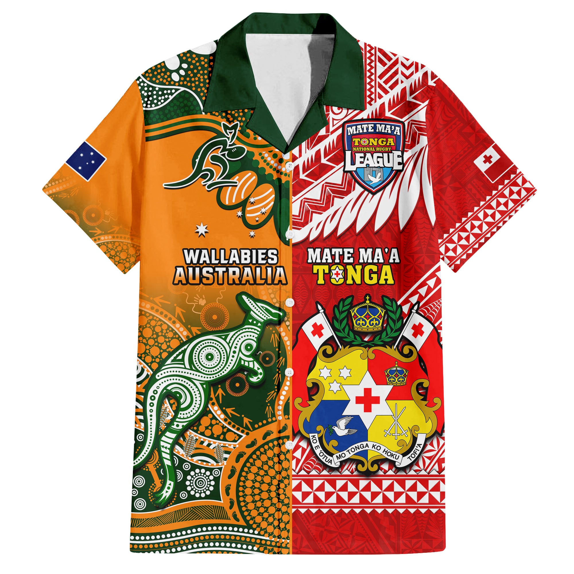 (Custom Personalised) Mate Maa Tonga And Wallabies Rugby Hawaiian Shirt Polynesian Mix Aboriginal - Vibe Hoodie Shop