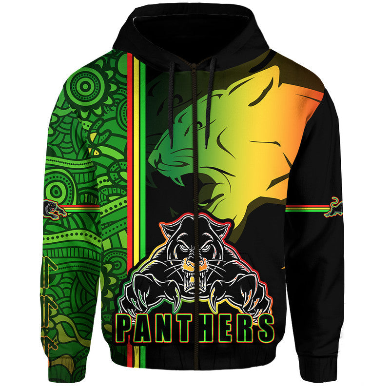 Penrith Panthers Zip Up And Pullover Hoodie Angry Panther Indigenous Aboriginal Style LT9 - Vibe Hoodie Shop