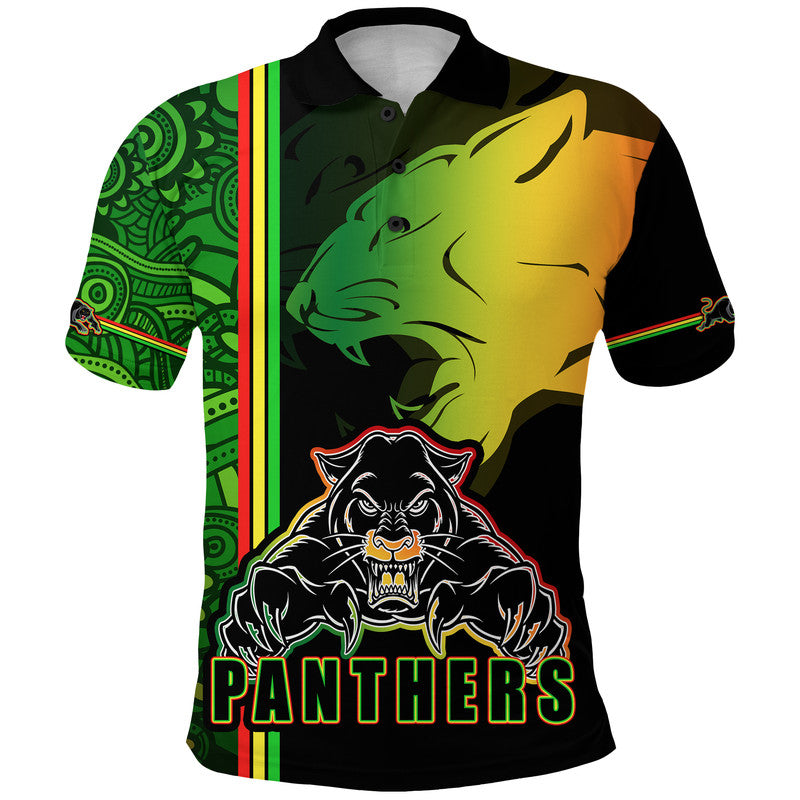 Penrith Panthers Polo Shirt Angry Panther Indigenous Aboriginal Style LT9 - Vibe Hoodie Shop