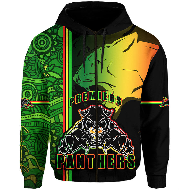 Penrith Panthers Premiers Zip Up And Pullover Hoodie Angry Panther Indigenous Aboriginal Style LT9 - Vibe Hoodie Shop