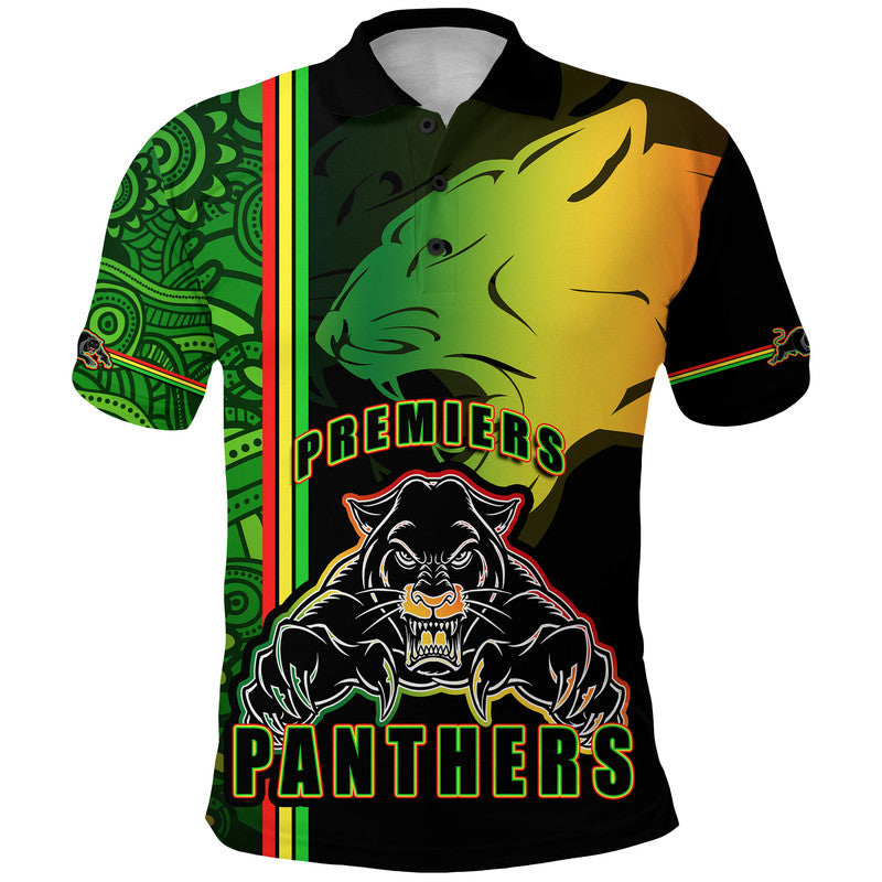 Penrith Panthers Premiers Polo Shirt Angry Panther Indigenous Aboriginal Style LT9 - Vibe Hoodie Shop