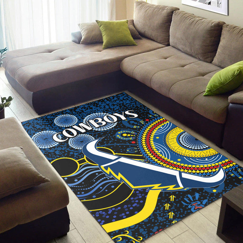 Cowboys Rugby Area Rug Aboriginal Dots Version - Vibe Hoodie Shop