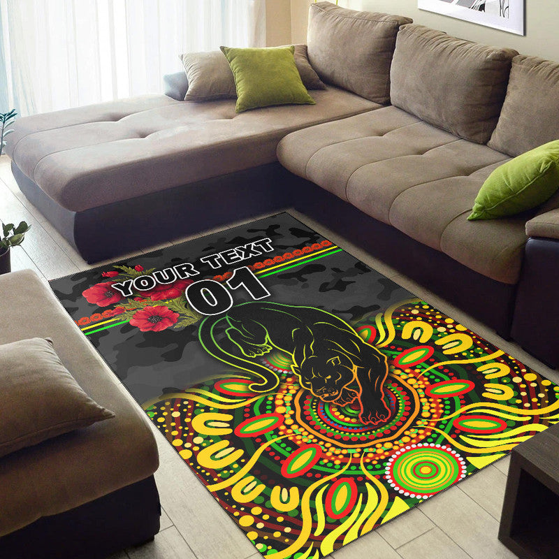 (Custom Personalised) Penrith Panthers ANZAC 2022 Area Rug Indigenous Vibes - Black - Vibe Hoodie Shop